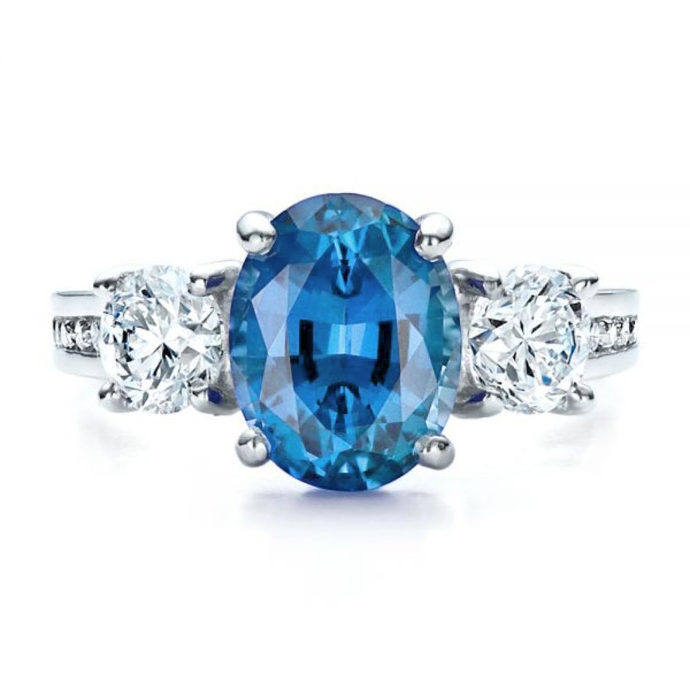 🎀 Noble Jewelry Oval Diamond Royal Blue Shiny Zircon Rings for Women, PD058